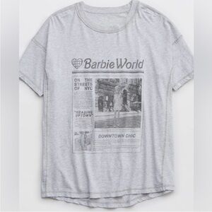 Aerie Gray Barbie World Newspaper Graphic Oversized Super Soft Tee Comfy XXS